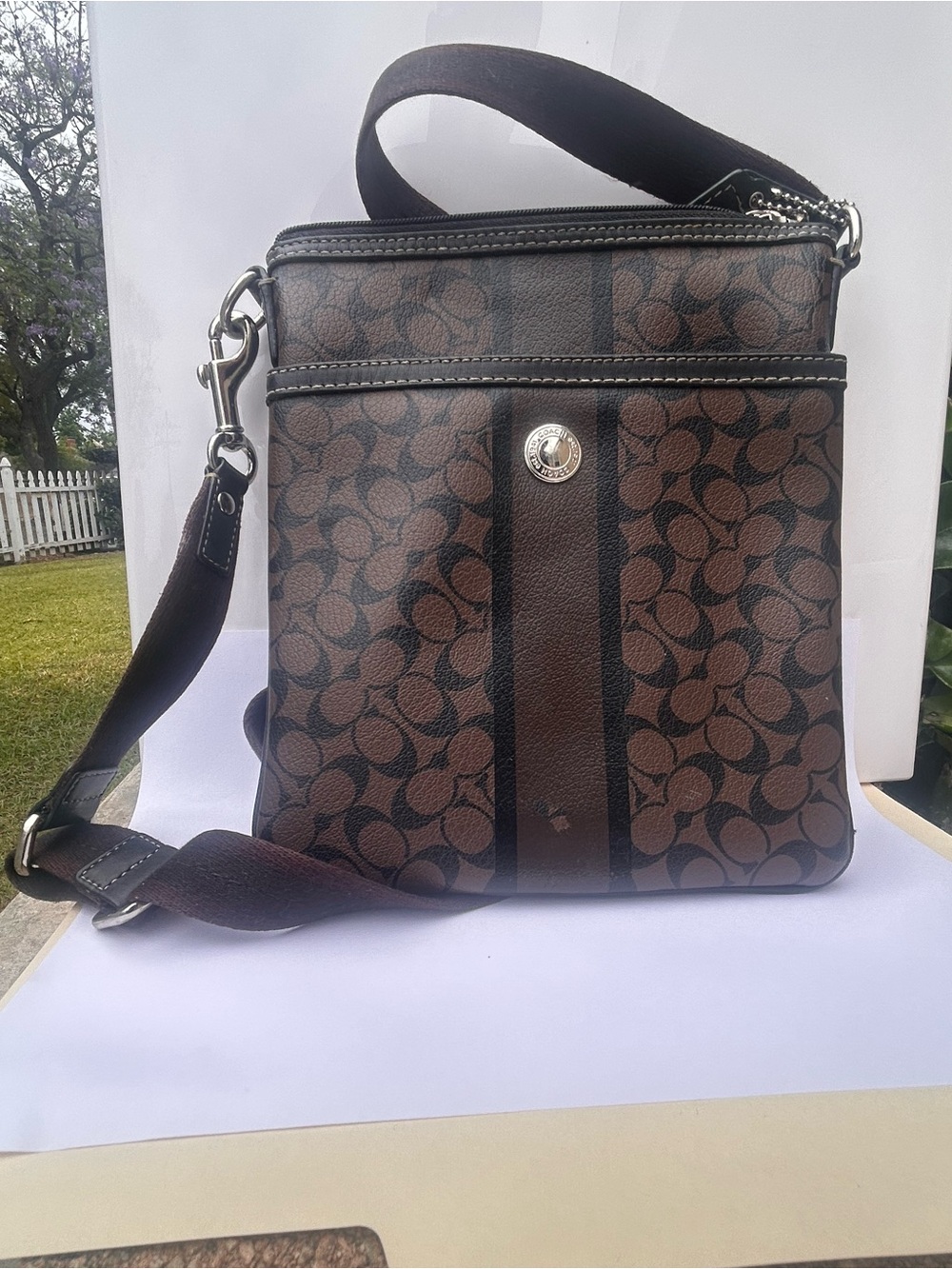 Coach Brown and Dark Brown Signature Messenger Bag